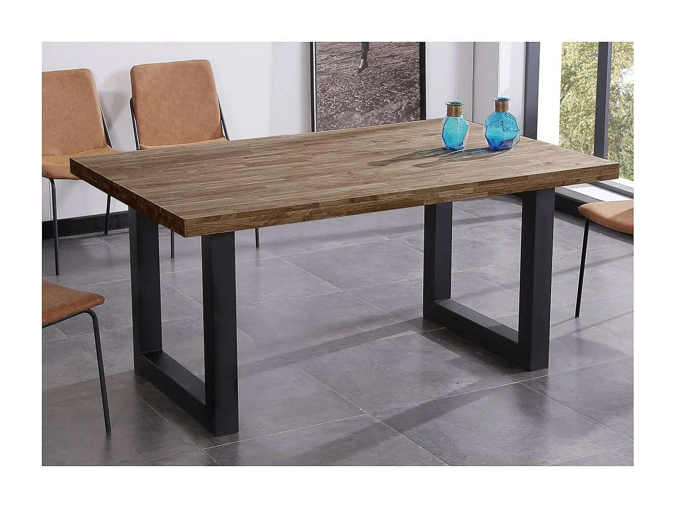 Mesa de comedor fija Loft Roble American/Negro 160 cm(ancho)100 cm(fondo) 75 cm(alto)