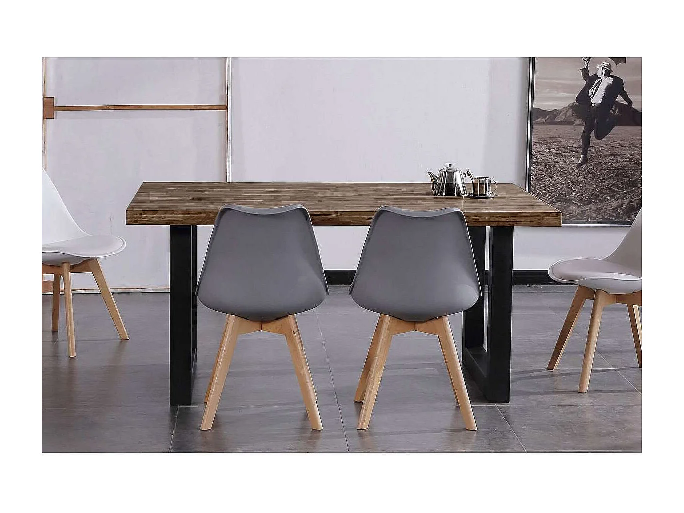 Mesa de comedor fija Loft Roble American/Negro 160 cm(ancho)100 cm(fondo) 75 cm(alto)