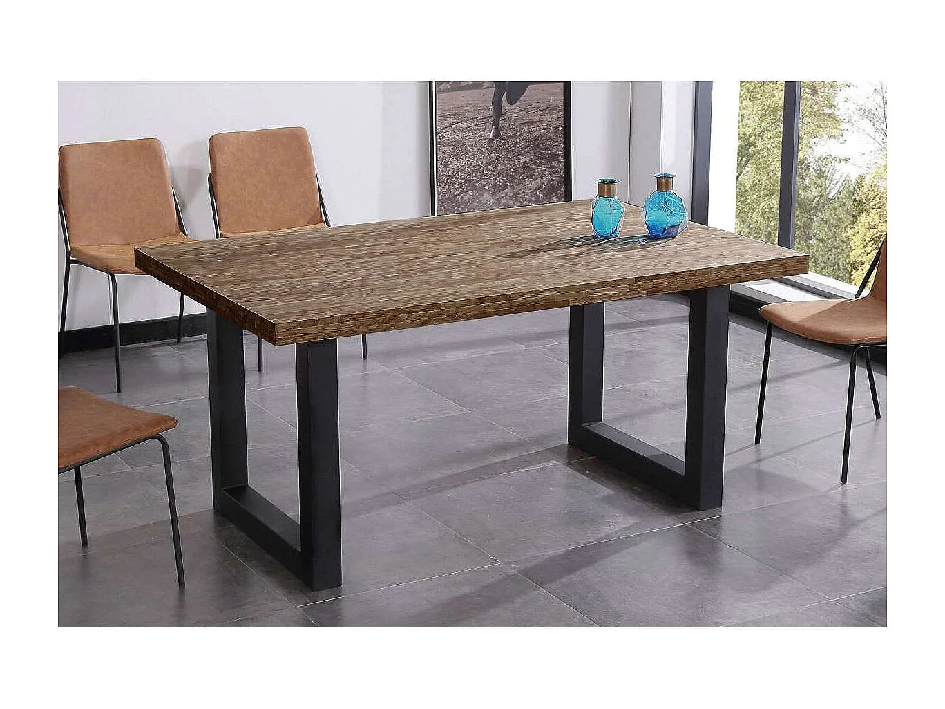Mesa de comedor fija Loft Roble American/Negro 160 cm(ancho)100 cm(fondo) 75 cm(alto)