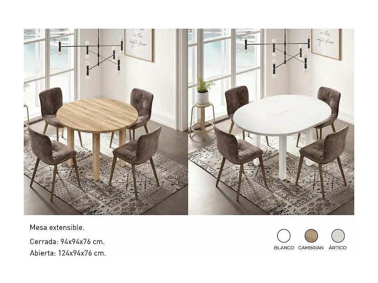 Mesa extensible Orgina acabado cambrian. 94/124 x 94 cm x 76 cm