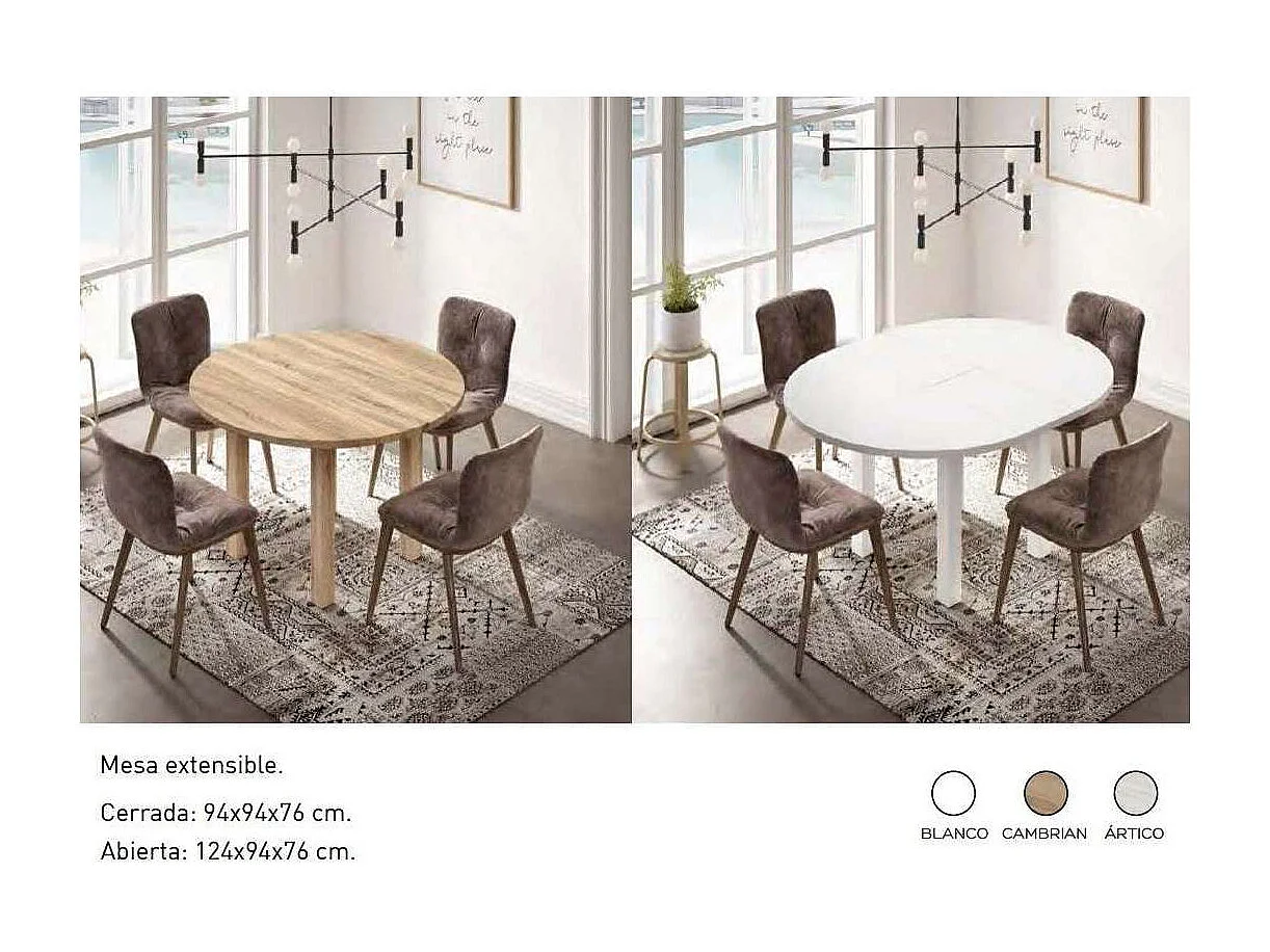 Mesa extensible Orgina acabado cambrian. 94/124 x 94 cm x 76 cm