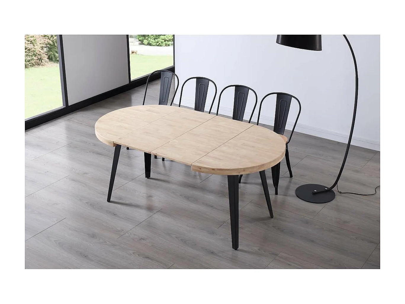 Mesa redonda extensible Berg roble nordish patas negras 76 cm(alto) 100cm(ancho) 100-140-1