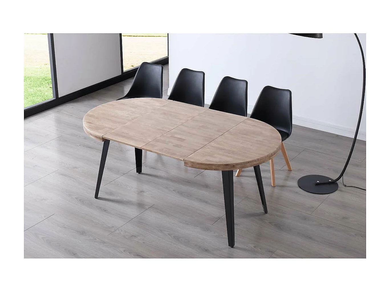 Mesa redonda extensible Berg roble nordish patas negras 76 cm(alto) 100cm(ancho) 100-140-1