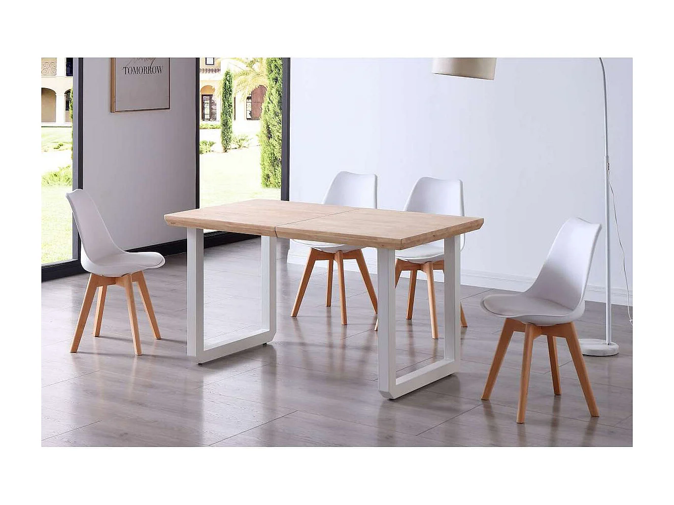 Mesa extensible Roma Roble nordish patas blancas 77 cm(alto)140-180-220 cm(ancho)80 cm(lar