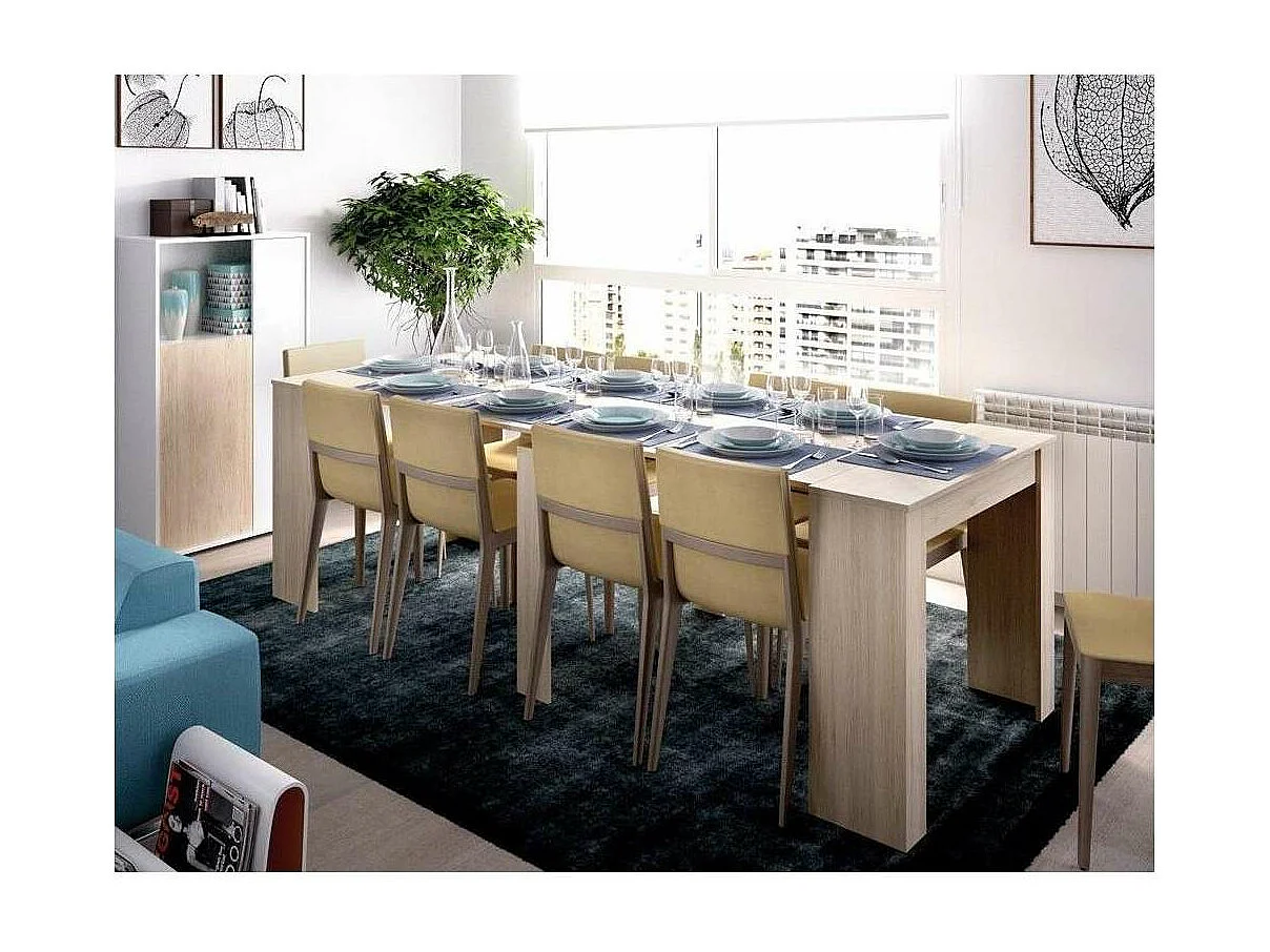Mesa de comedor Bailen multifunción extensible en madera natural de 77 cm(alto), 54-101-1