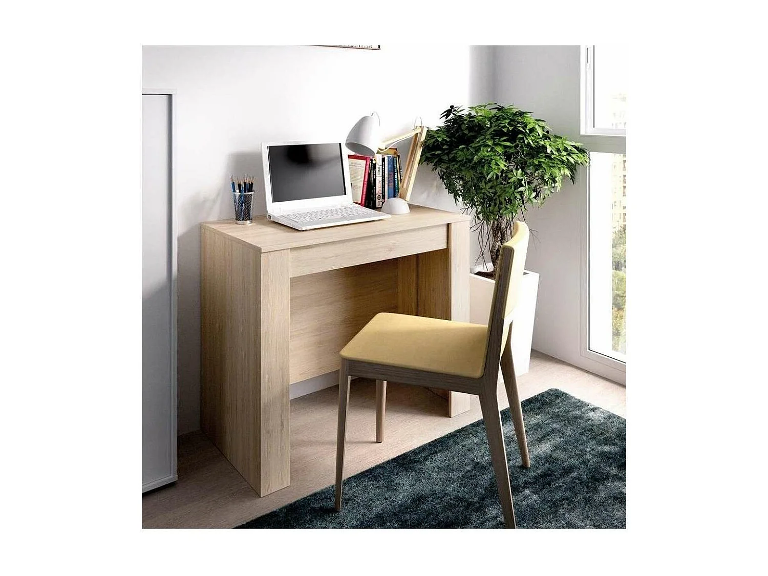Mesa de comedor Bailen multifunción extensible en madera natural de 77 cm(alto), 54-101-1