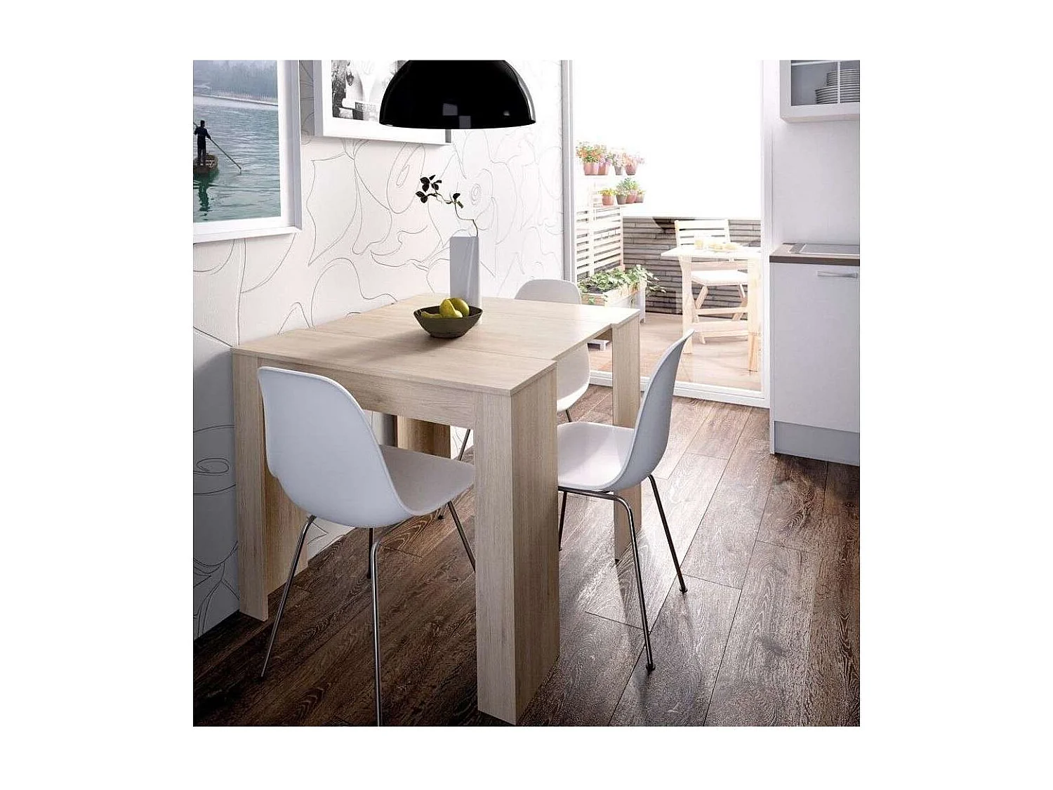 Mesa de comedor Bailen multifunción extensible en madera natural de 77 cm(alto), 54-101-1