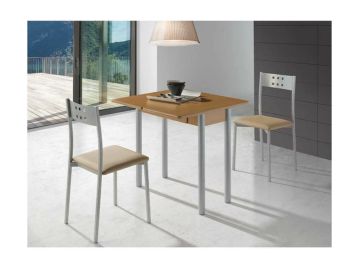 Mesa de cocina Malak con apertura tipo libro acabado roble, 80 x 40/80 x 76 cm (largo x an