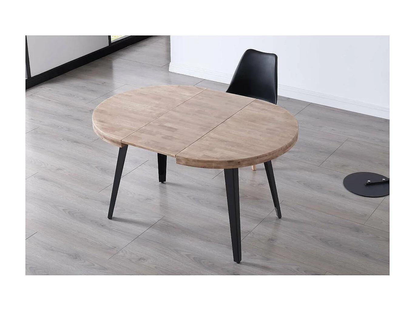 Mesa redonda extensible Berg roble honey patas negras 76 cm(alto) 100cm(ancho) 100-140-180