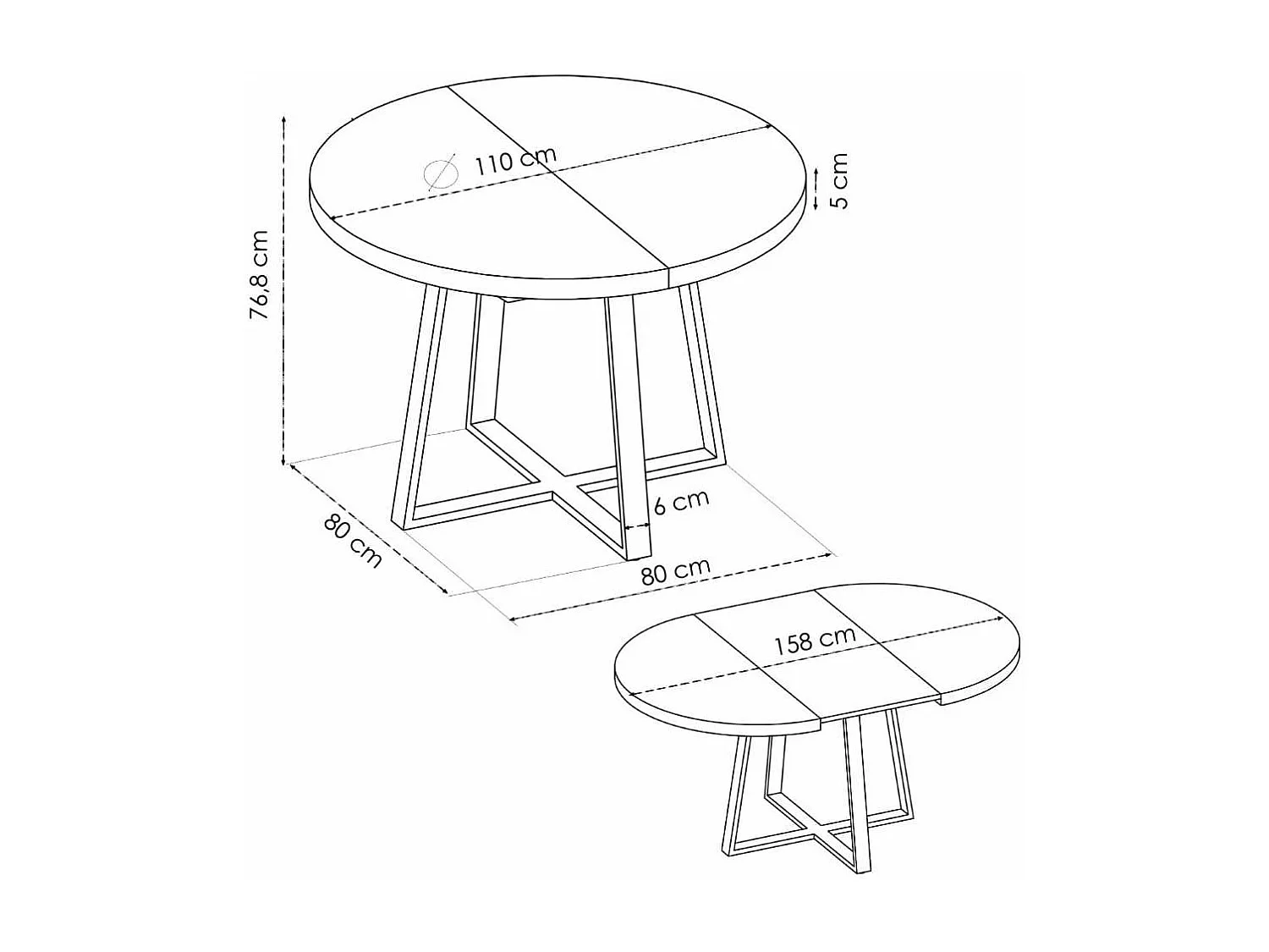 Mesa salon redonda extensible Rin acabado Nordic, 75 cm(alto)110-158 cm(ancho)110 cm(largo