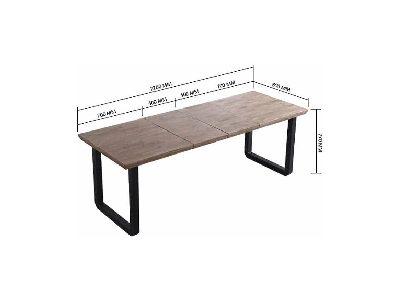 Mesa extensible Roma Roble Honey/negro 77 cm(alto)140-180-220 cm(ancho)80 cm(largo)