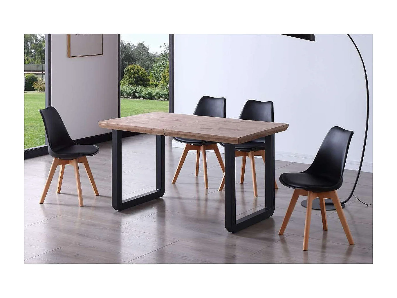 Mesa extensible Roma Roble Honey/negro 77 cm(alto)140-180-220 cm(ancho)80 cm(largo)