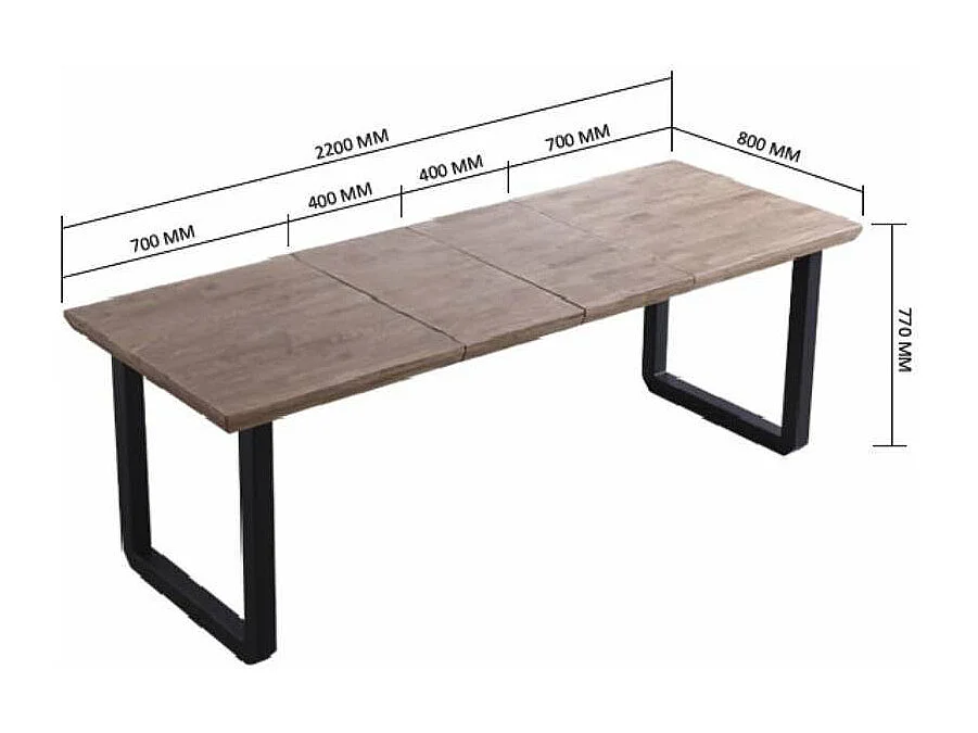 Mesa extensible Roma Roble Honey/negro 77 cm(alto)140-180-220 cm(ancho)80 cm(largo)