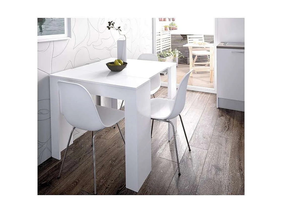 Mesa comedor Bailen multifuncion extensible en blanco brillo. 77 cm(alto)54-101-147-194-24