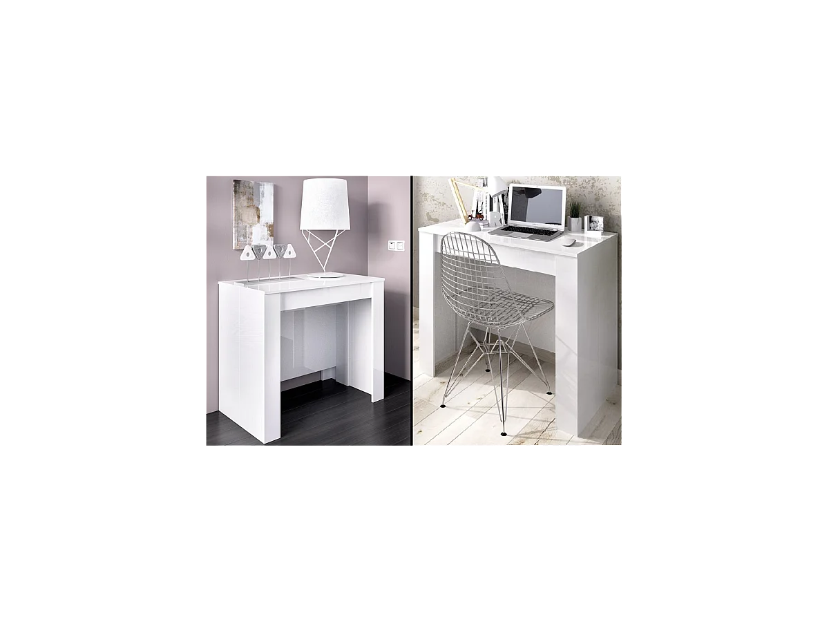 Mesa comedor Bailen multifuncion extensible en blanco brillo. 77 cm(alto)54-101-147-194-24