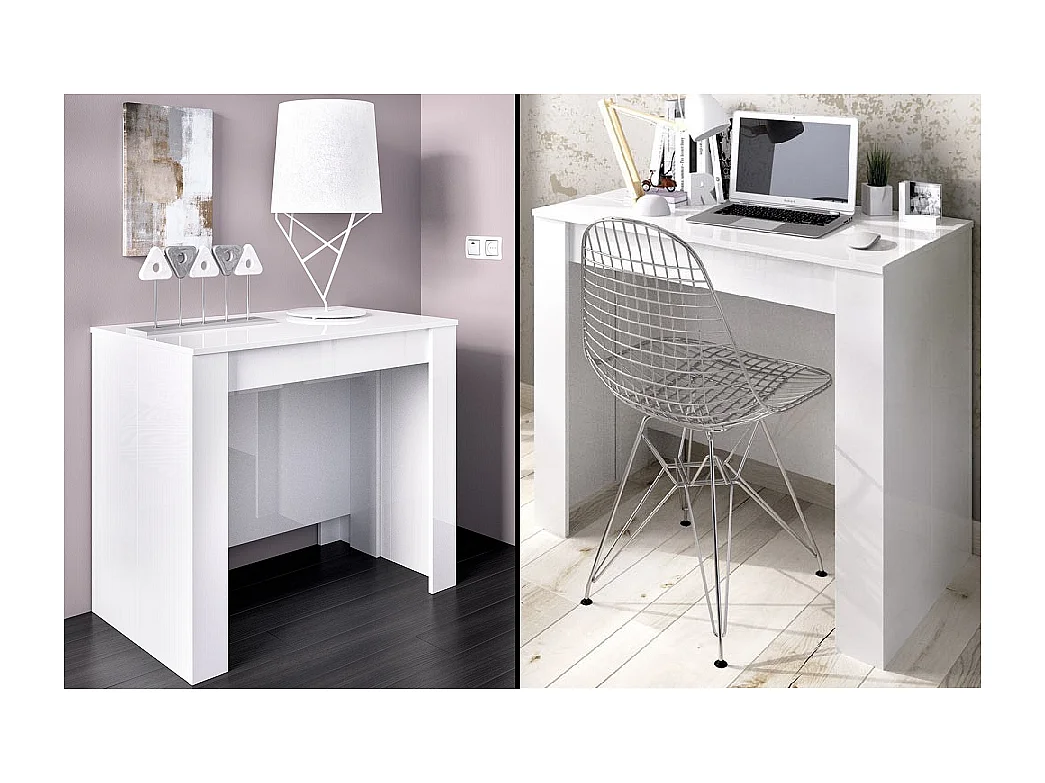 Mesa comedor Bailen multifuncion extensible en blanco brillo. 77 cm(alto)54-101-147-194-24