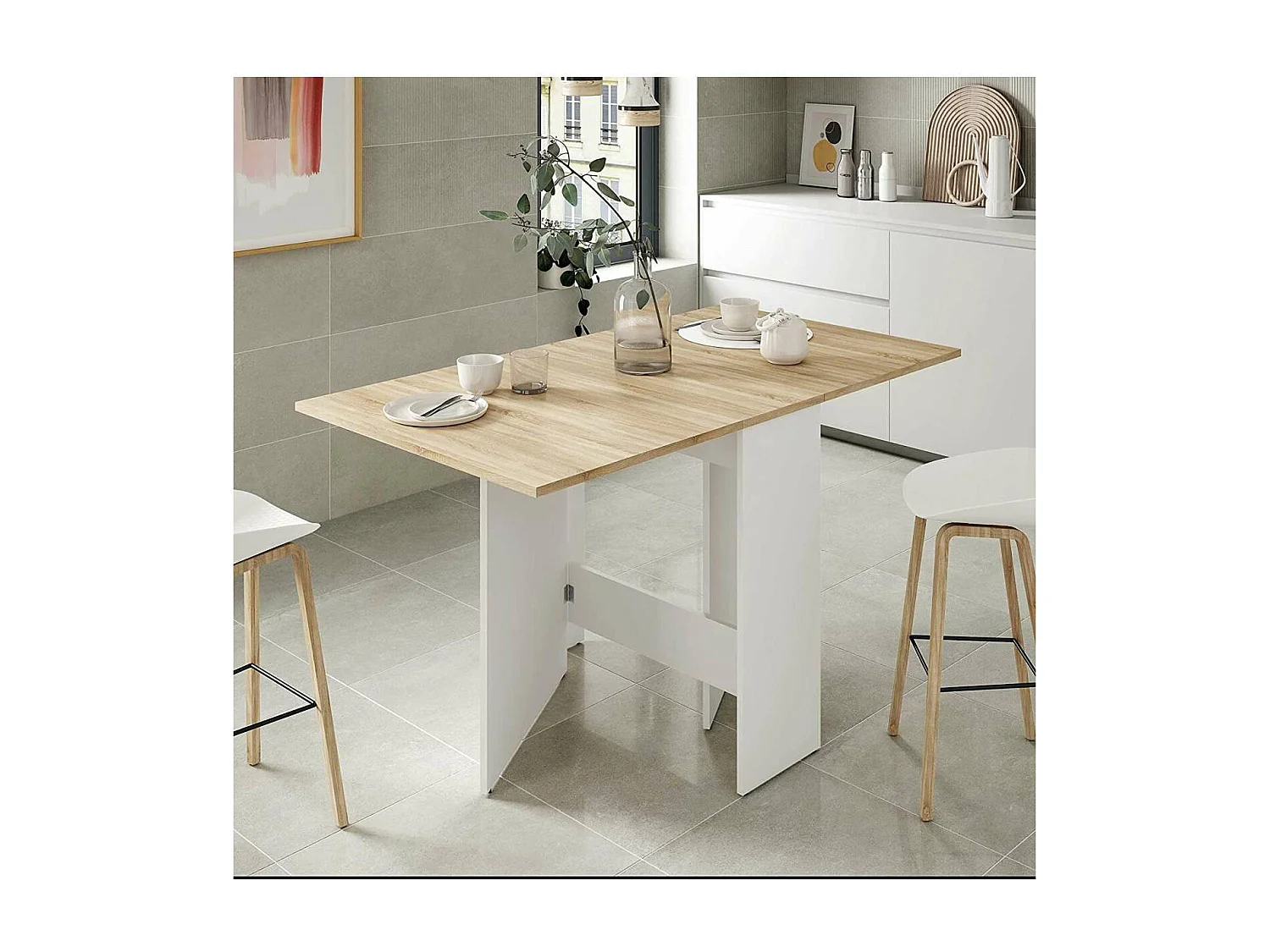 Mesa de cocina con alas abatibles Cosmos 31/86/140cm (ancho) 78cm (alto) 77cm (fondo).