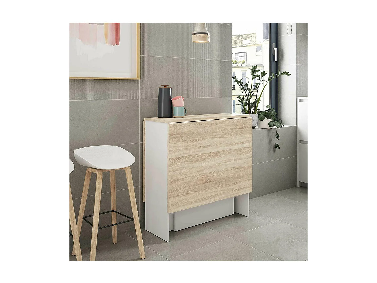 Mesa de cocina con alas abatibles Cosmos 31/86/140cm (ancho) 78cm (alto) 77cm (fondo).