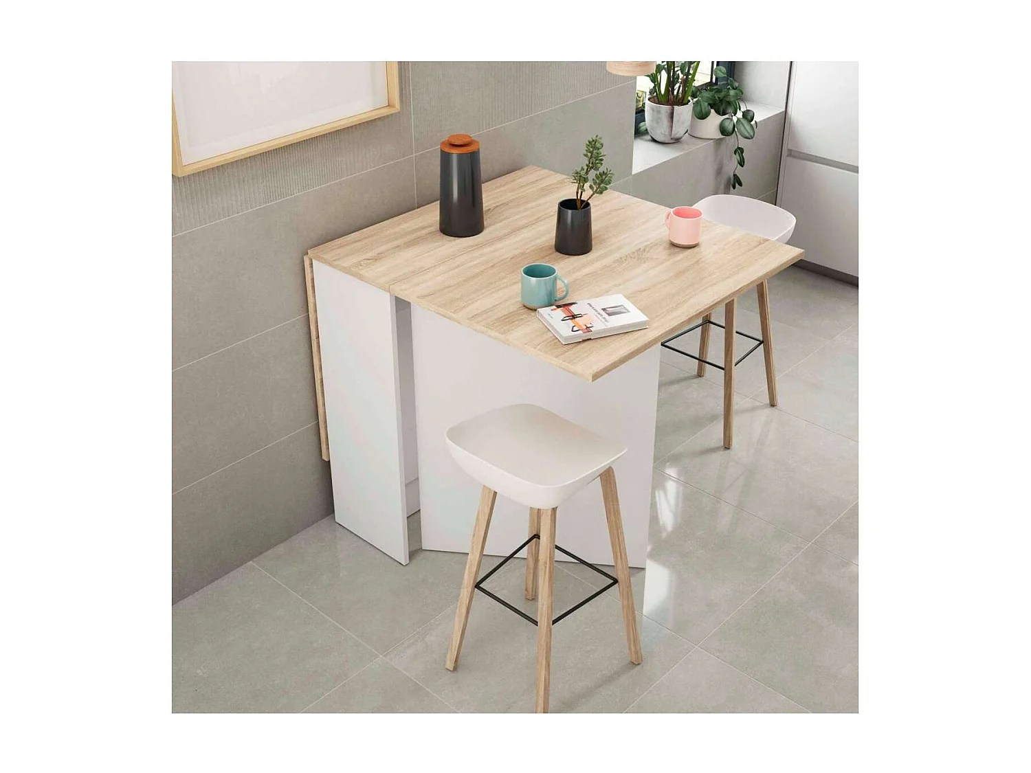 Mesa de cocina con alas abatibles Cosmos 31/86/140cm (ancho) 78cm (alto) 77cm (fondo).