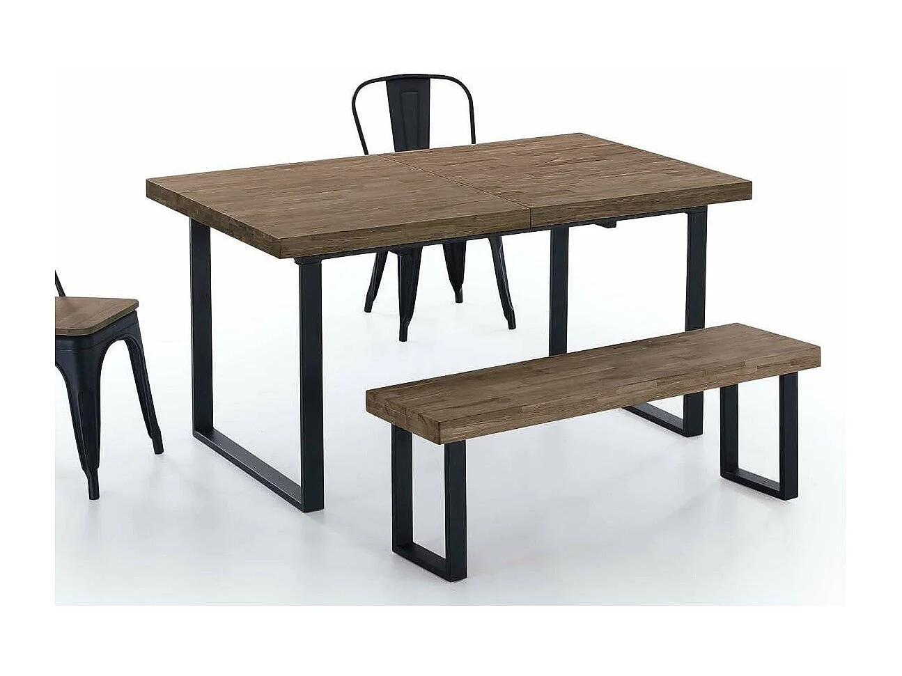 Mesa extensible Natural de estilo Industrial Roble American/Negro 76 cm(alto)140-180 cm(an