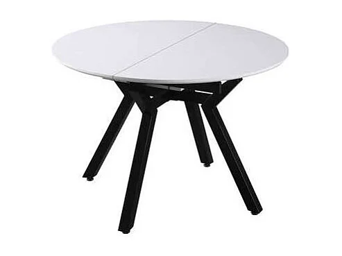 Mesa redonda extensible de comedor Coliseo acabado blanco, 75cm(alto) 110/150cm(ancho) 110