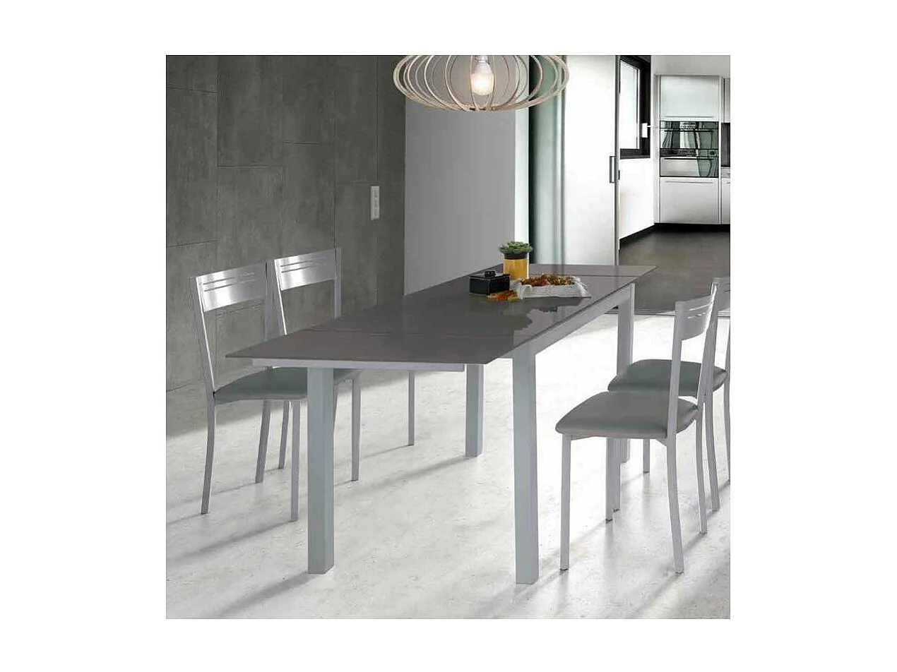 Mesa para cocina extensible acabado cristal gris, 76.5 cm(alto) 110/170 cm(ancho)70 cm(fon