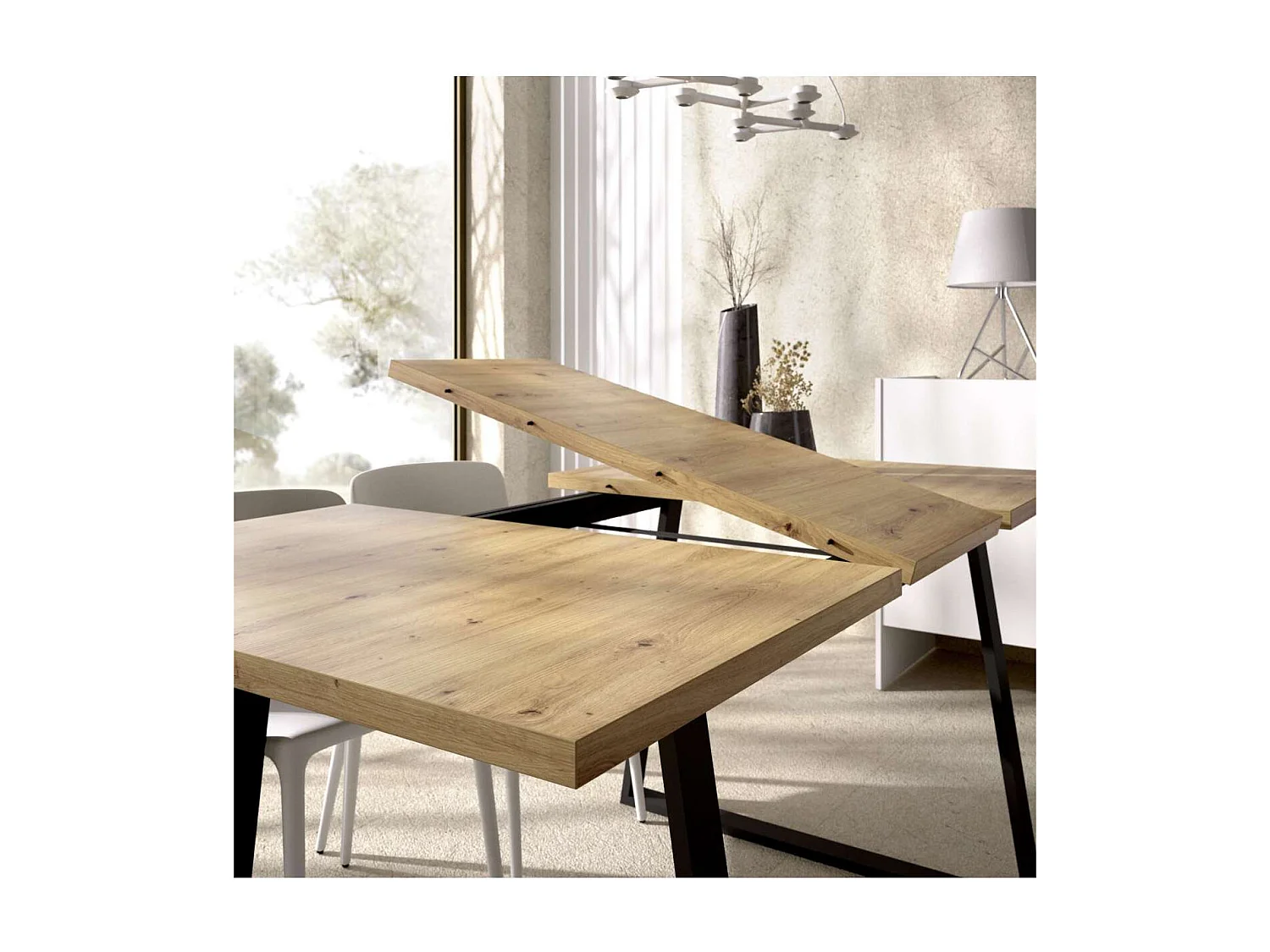 Mesa salon extensible Rin 120-160 acabado Nordic, 75 cm(alto)120-160 cm(ancho)90 cm(largo)