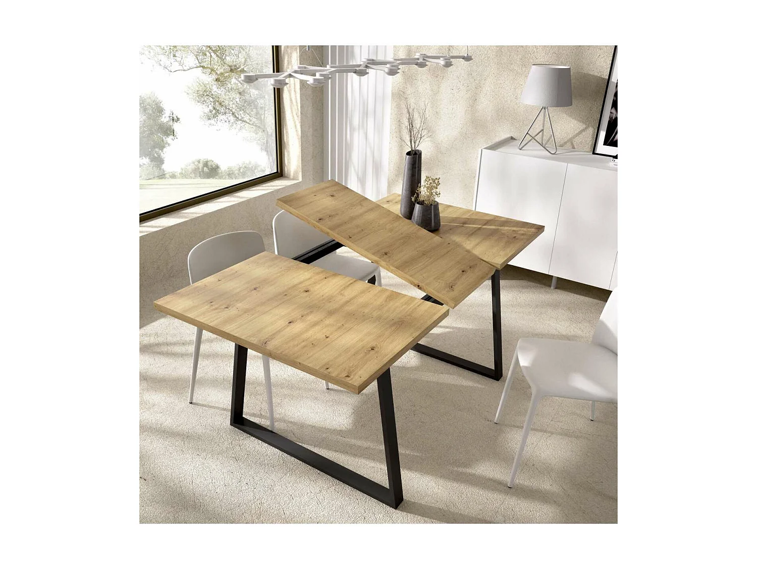 Mesa salon extensible Rin 120-160 acabado Nordic, 75 cm(alto)120-160 cm(ancho)90 cm(largo)