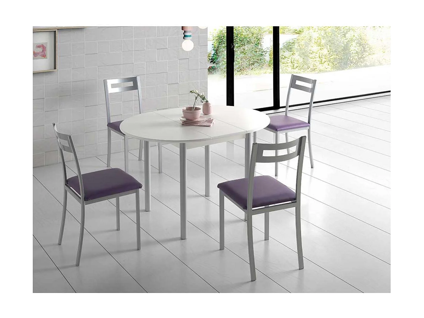 Mesa de cocina extensible tipo libro Fátima acabado blanco, 90/120 x 90 x 75.5 cm (largo