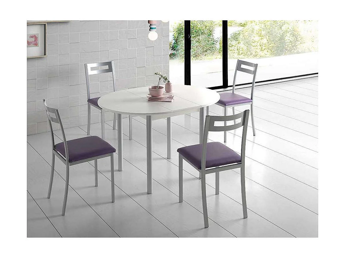 Mesa de cocina extensible tipo libro Fátima acabado blanco, 90/120 x 90 x 75.5 cm (largo