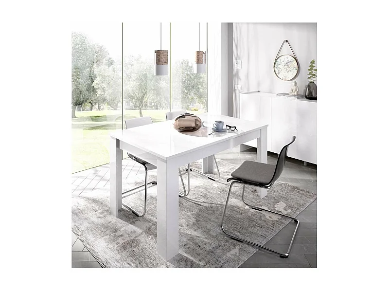 Mesa de salon extensible Baños de la encina en color blanco brillo. 76 cm(alto)140-180 cm