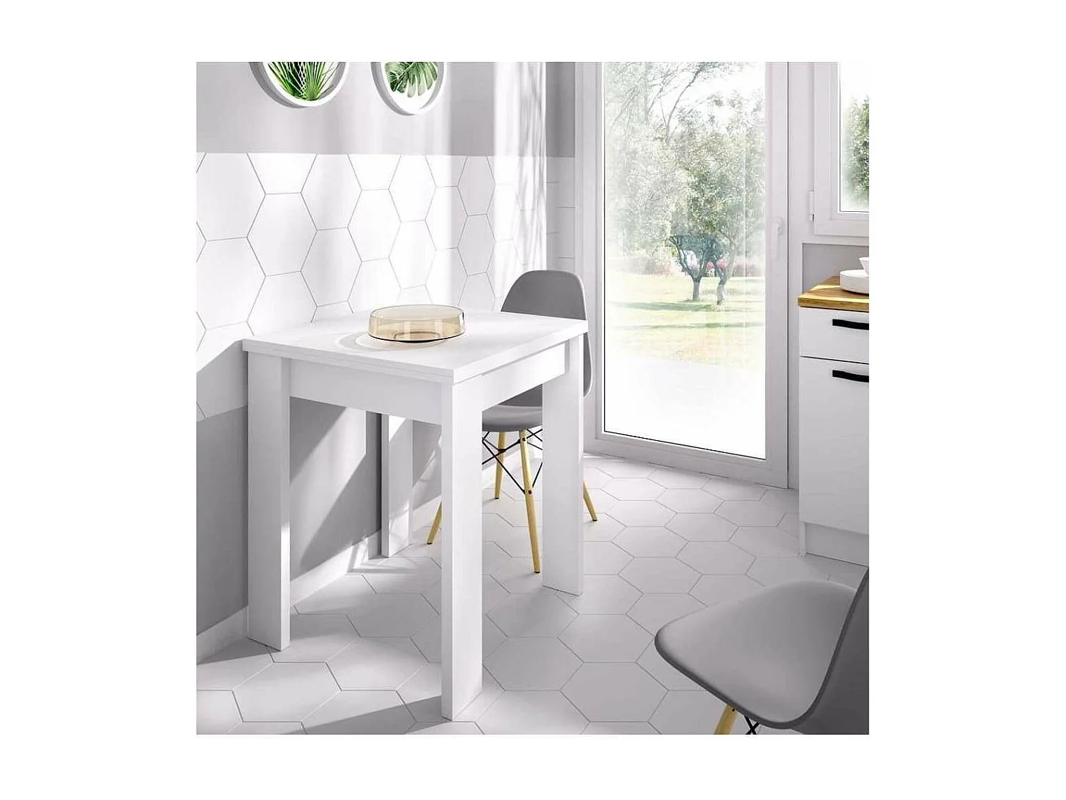 Mesa cocina Rila extensible acabado Blanco 77/ 79CM(Alto) 67/134 CM(Ancho)67CM(Fondo). .