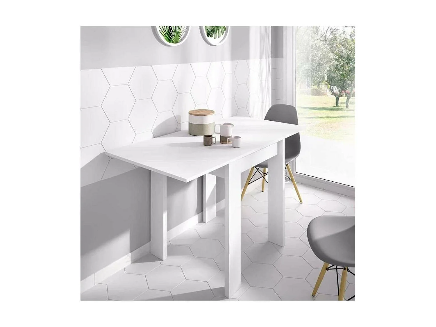 Mesa cocina Rila extensible acabado Blanco 77/ 79CM(Alto) 67/134 CM(Ancho)67CM(Fondo). .