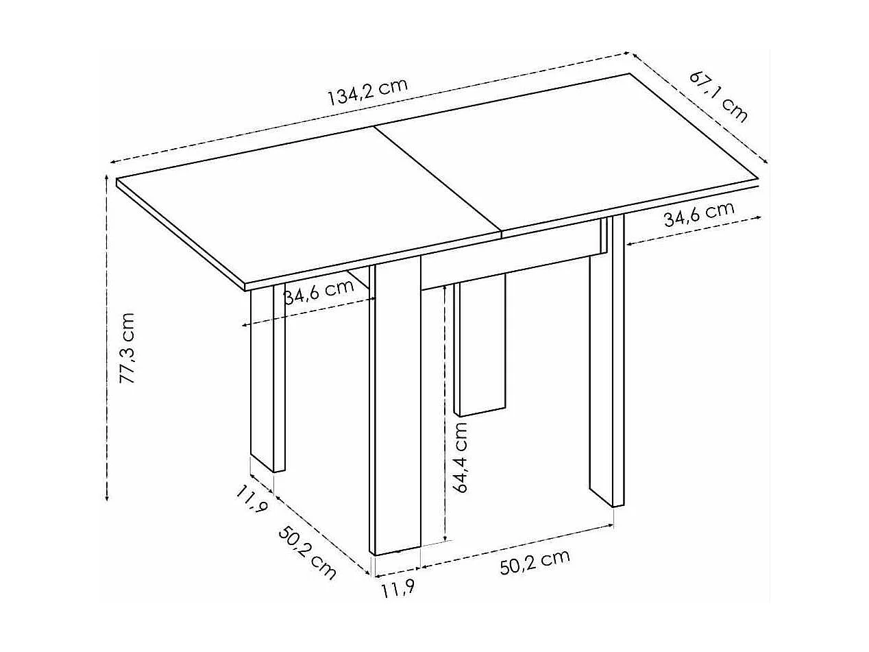 Mesa cocina Rila extensible acabado Blanco 77/ 79CM(Alto) 67/134 CM(Ancho)67CM(Fondo). .