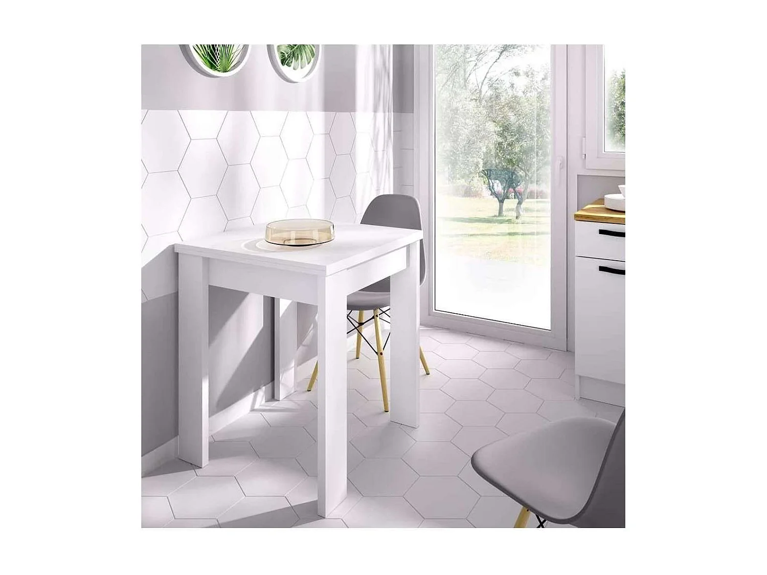Mesa cocina Rila extensible acabado Blanco 77/ 79CM(Alto) 67/134 CM(Ancho)67CM(Fondo). .