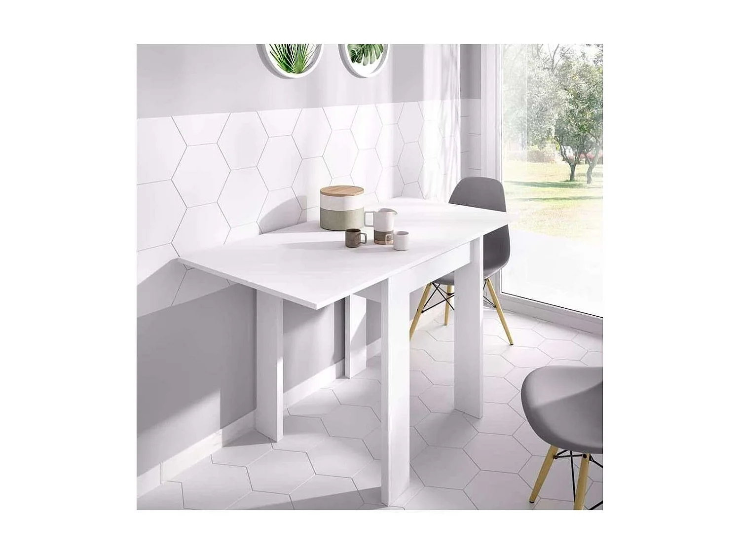 Mesa cocina Rila extensible acabado Blanco 77/ 79CM(Alto) 67/134 CM(Ancho)67CM(Fondo). .
