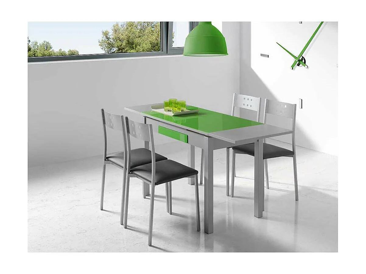 Mesa de cocina extensible Victoria acabado verde, 100/160 X 60 X 76 cm (largo x ancho x al