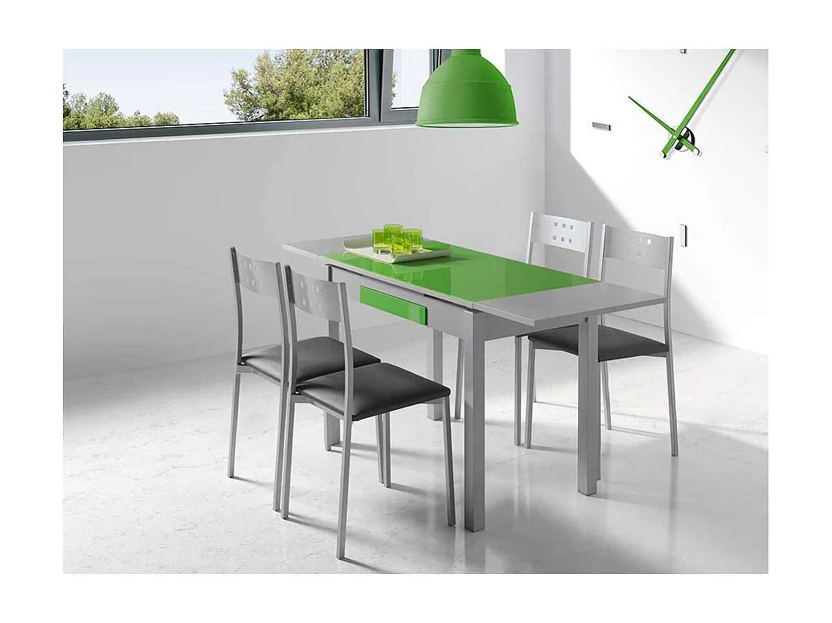 Mesa de cocina extensible Victoria acabado verde, 100/160 X 60 X 76 cm (largo x ancho x al