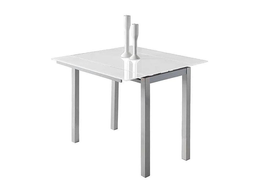 Mesa de cocina extensible Laia acabado cristal blanco, 95cm (largo) x 55/95cm ancho x 76cm