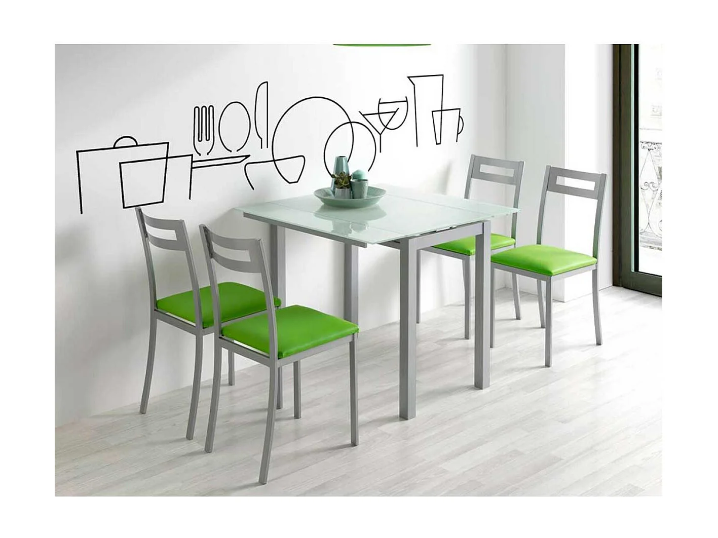 Mesa de cocina extensible Laia acabado cristal blanco, 95cm (largo) x 55/95cm ancho x 76cm