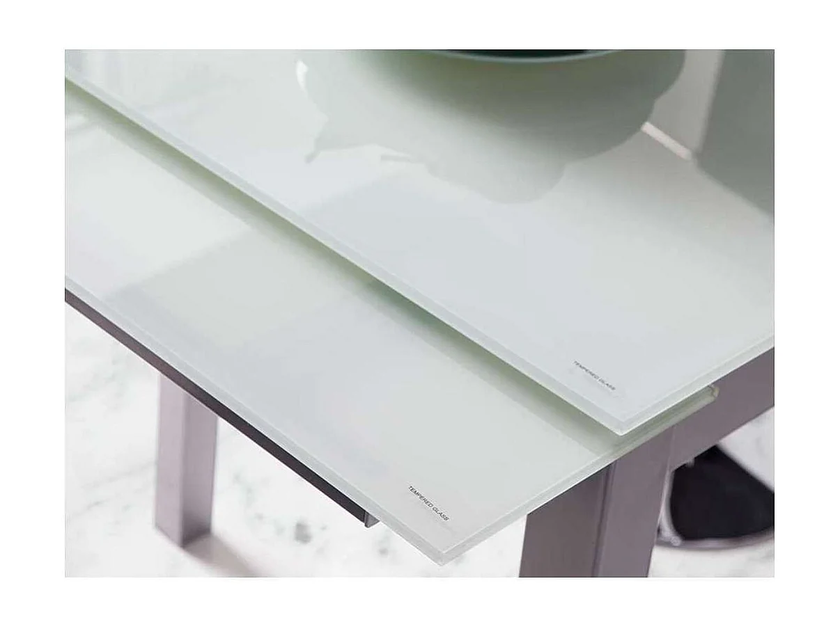 Mesa de cocina extensible Laia acabado cristal blanco, 95cm (largo) x 55/95cm ancho x 76cm