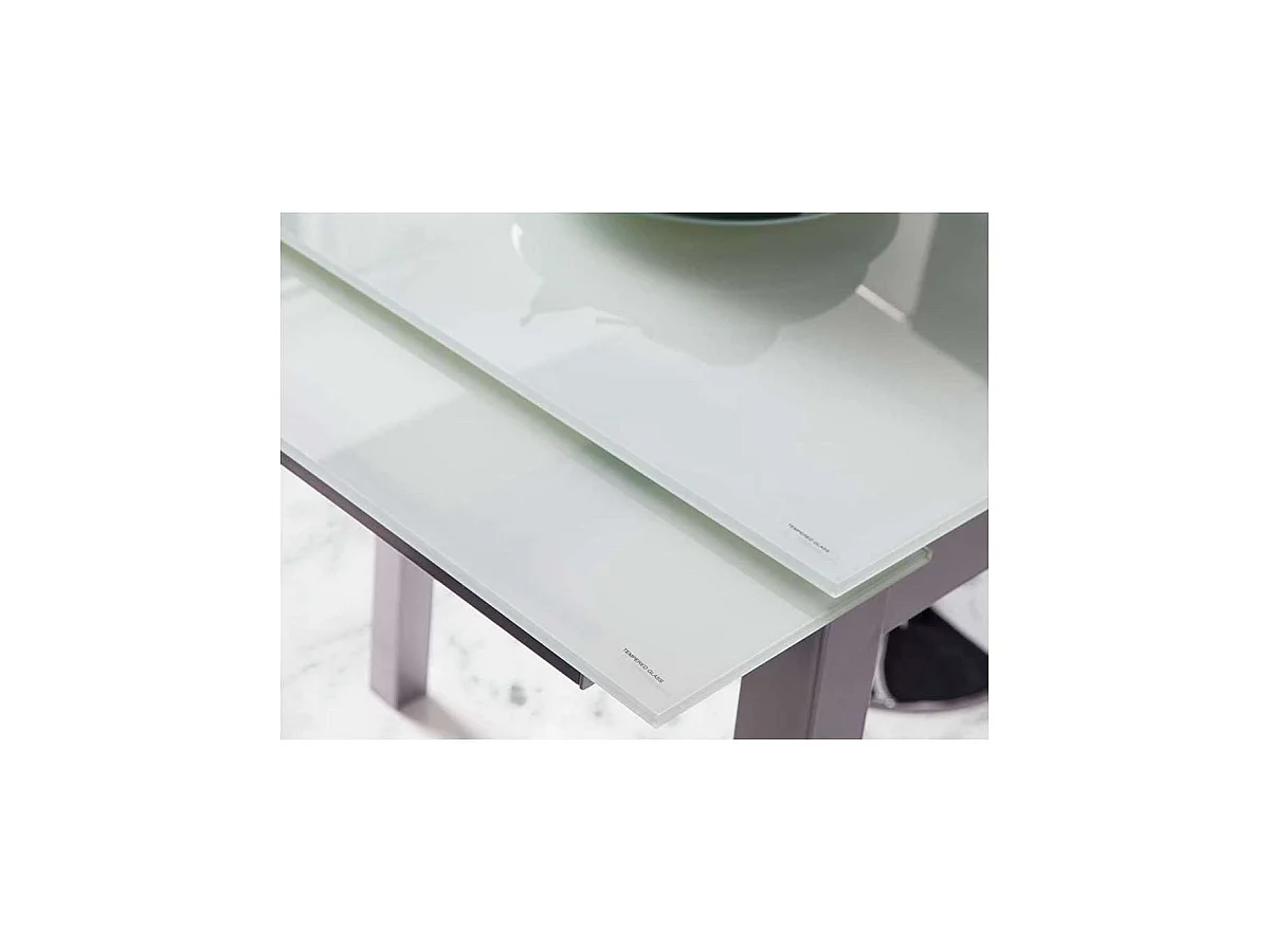 Mesa de cocina extensible Laia acabado cristal blanco, 95cm (largo) x 55/95cm ancho x 76cm
