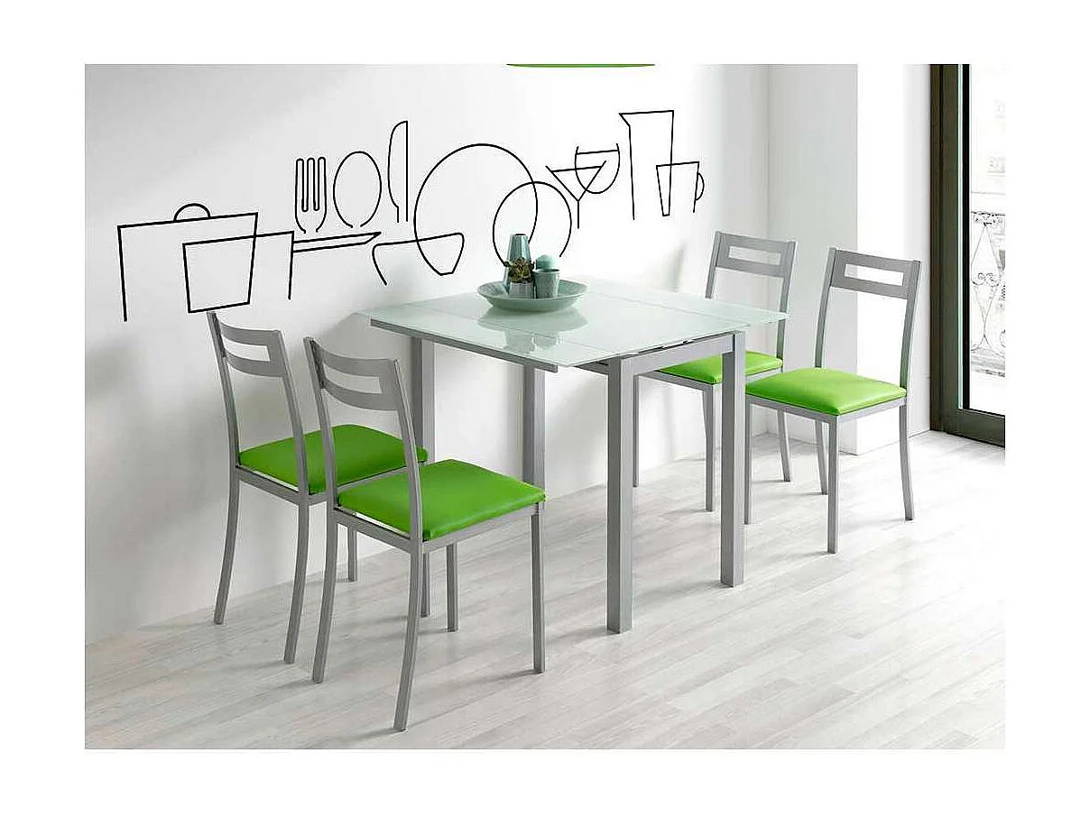 Mesa de cocina extensible Laia acabado cristal blanco, 95cm (largo) x 55/95cm ancho x 76cm