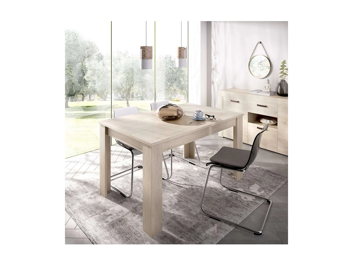 Mesa de salon extensible Baños de la encina en color natural 76 cm(alto)140-180 cm(ancho)