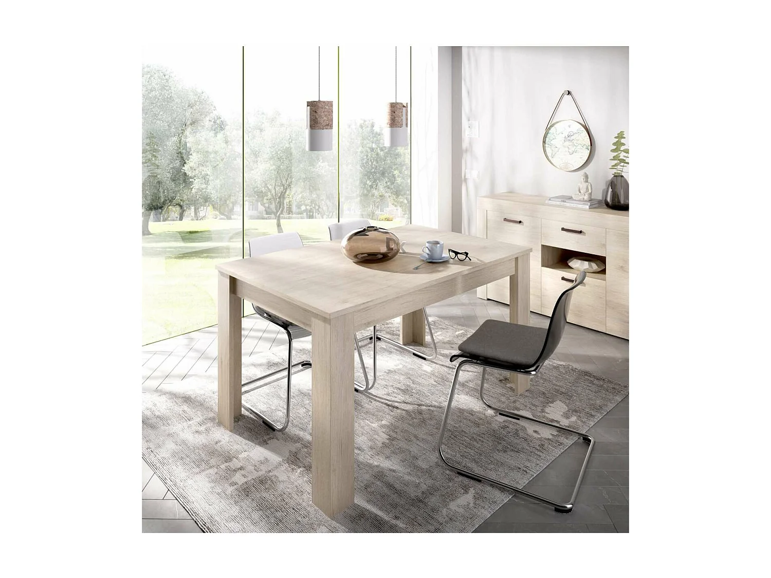 Mesa de salon extensible Baños de la encina en color natural 76 cm(alto)140-180 cm(ancho)