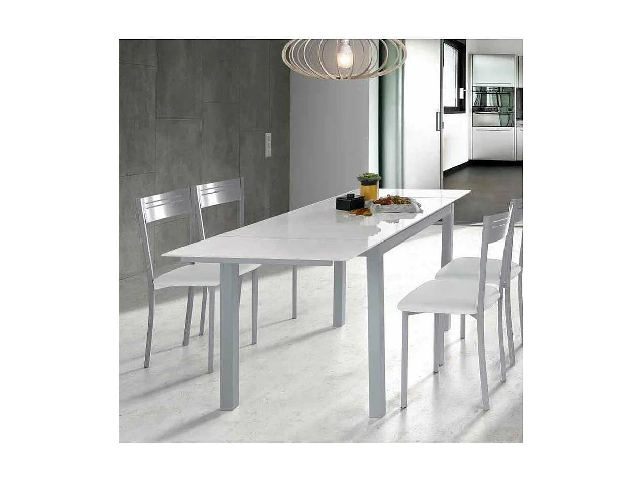 Mesa para cocina extensible acabado cristal blanco, 76.5 cm(alto) 110/170 cm(ancho)70 cm(f