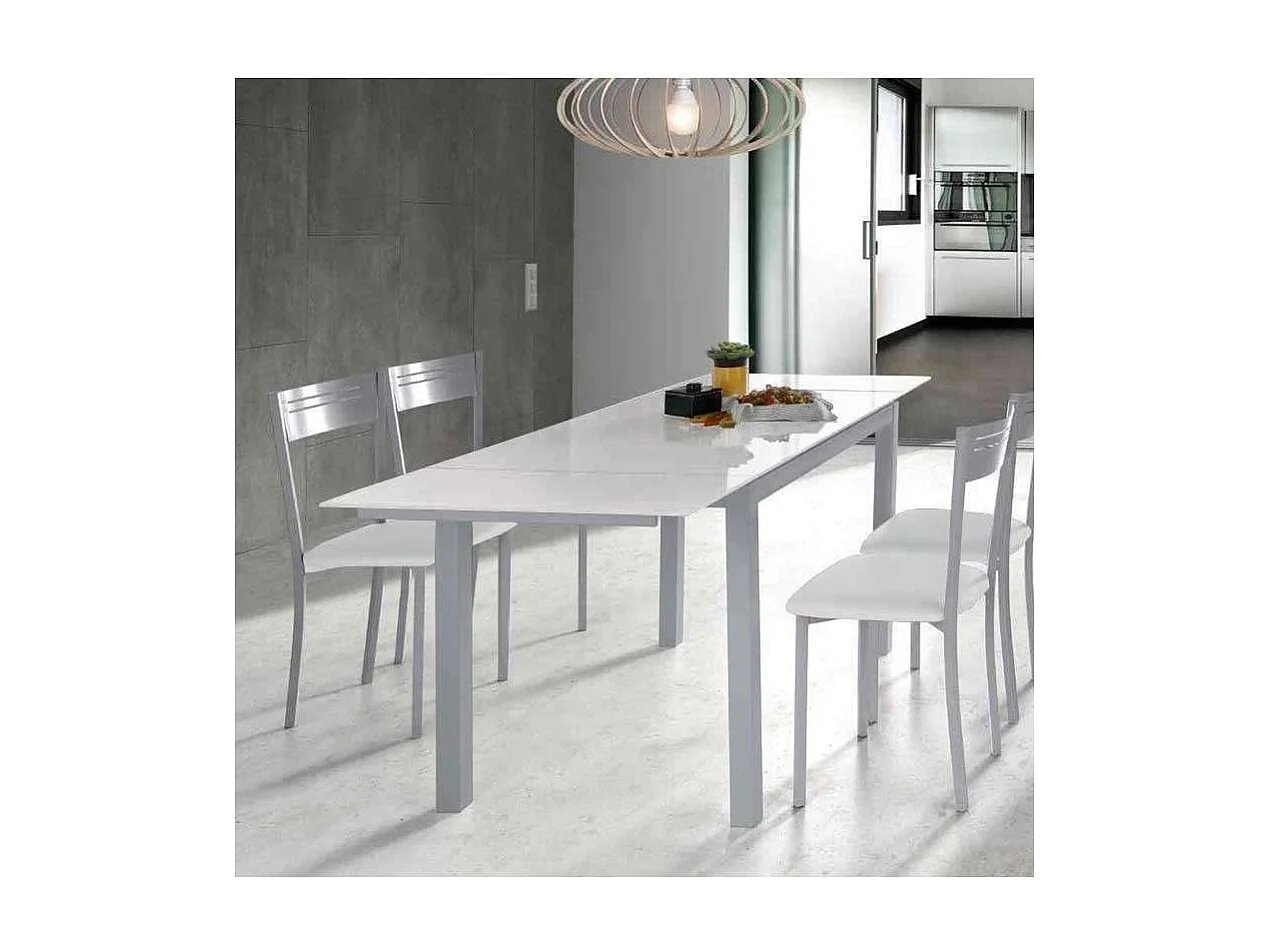 Mesa para cocina extensible acabado cristal blanco, 76.5 cm(alto) 110/170 cm(ancho)70 cm(f
