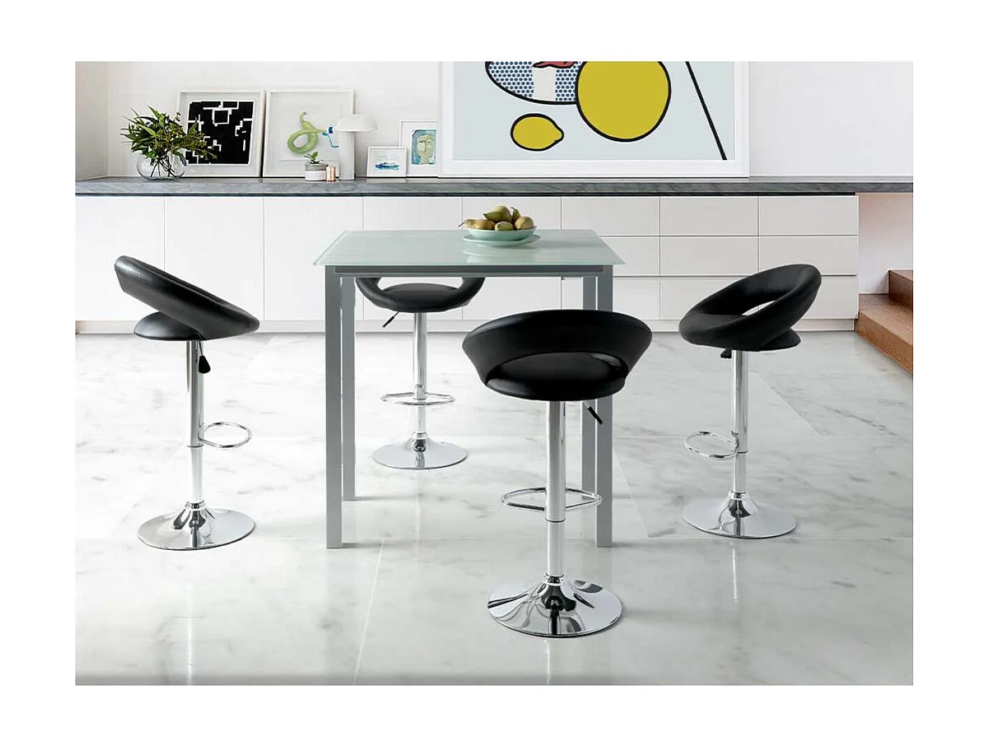 Mesa extensible alta Laia acabado cristal blanco, 95 (alto) x 95 (largo) x 55/95 ancho