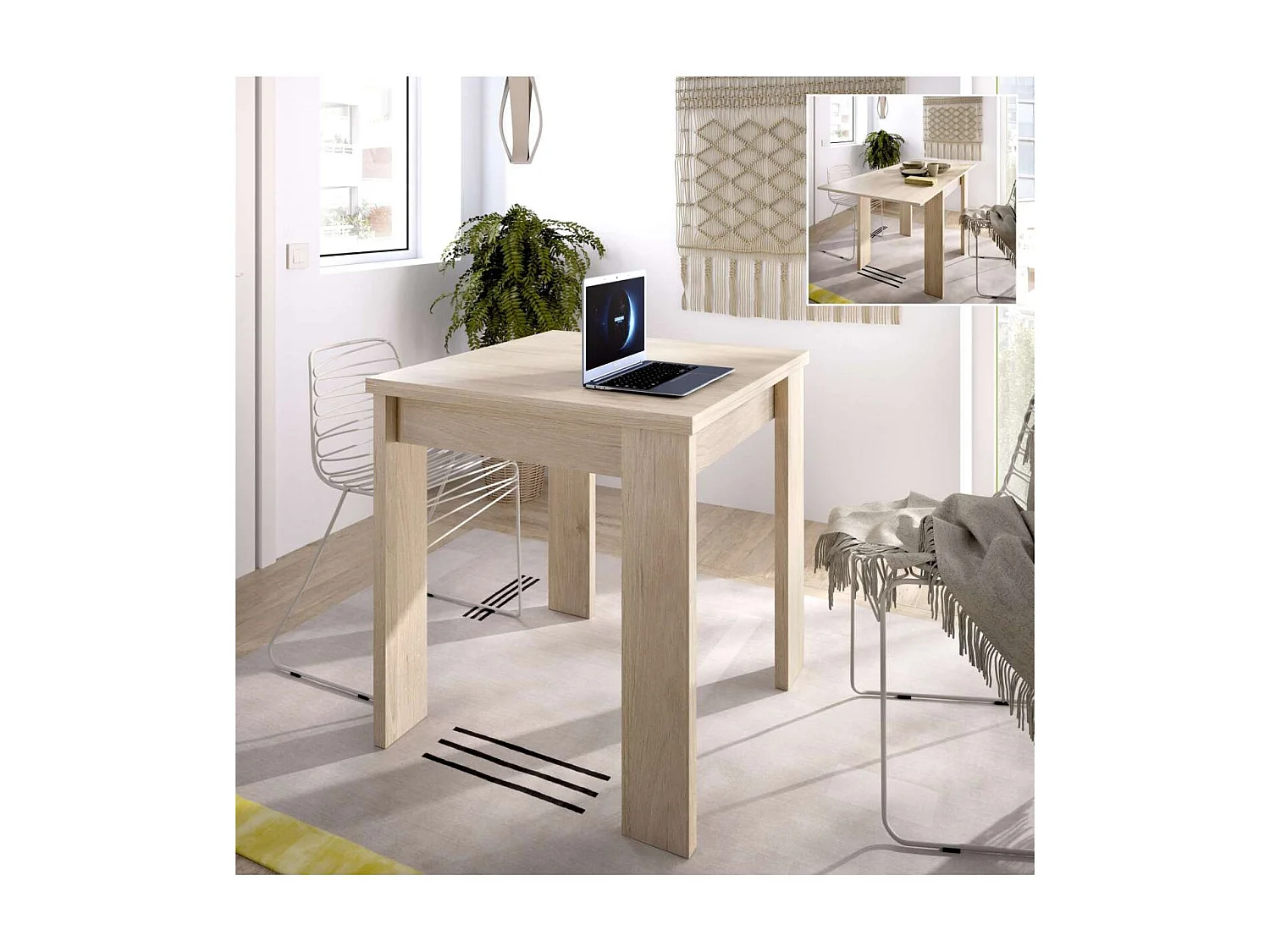 Mesa cocina Rila extensible acabado Natural 77/ 79CM(Alto) 67/134 CM(Ancho)67CM(Fondo). .