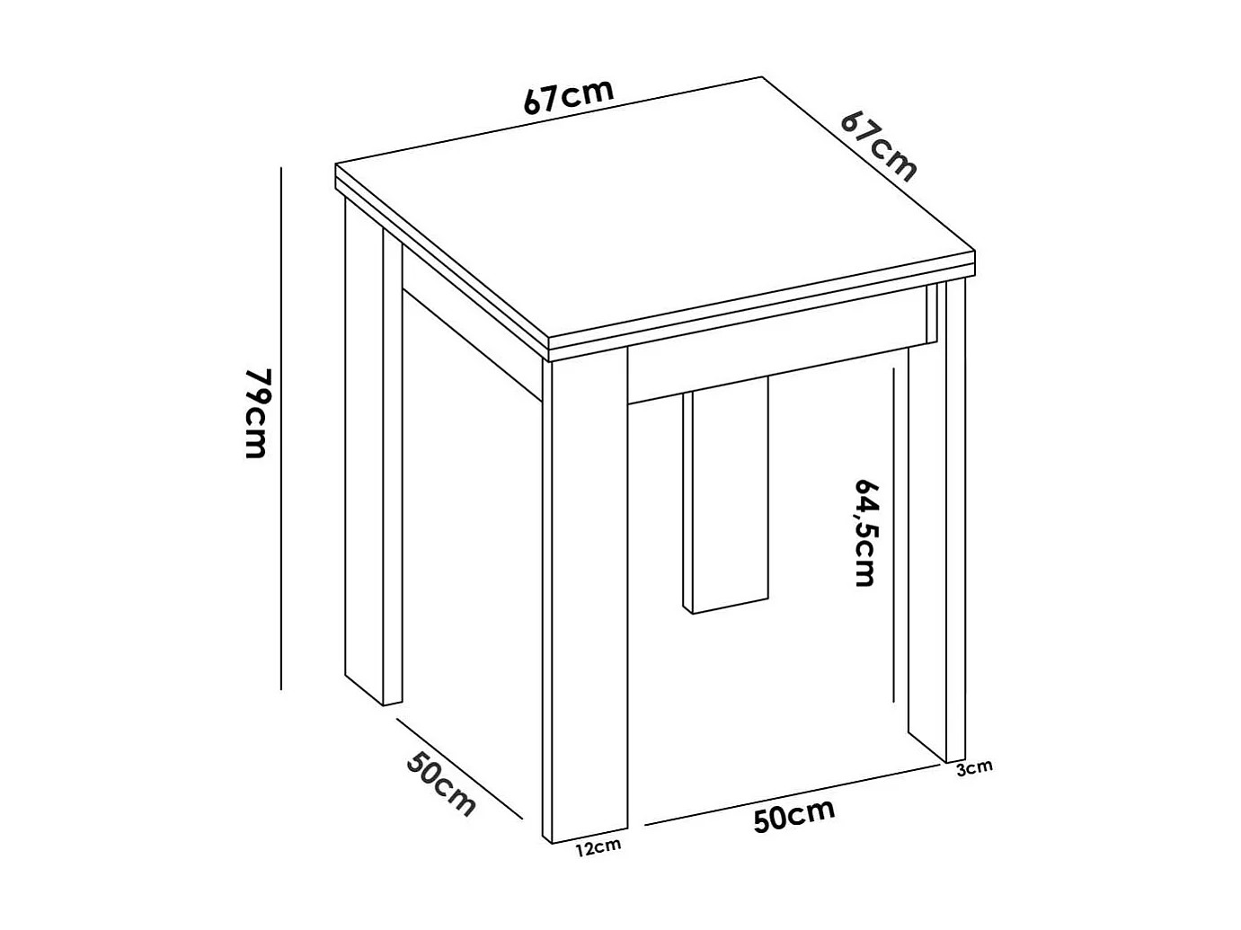 Mesa cocina Rila extensible acabado Natural 77/ 79CM(Alto) 67/134 CM(Ancho)67CM(Fondo). .